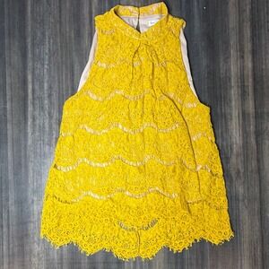 Love,‎ Fire Yellow Lace Sleeveless Top S/P Women's Blouse Elegant